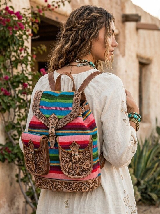 American Darling Serape Heritage Tooled Saddle Blanket Backpack main image 6